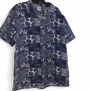 Navy Blue Multi-patterned Men's Buttoned Shirt